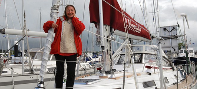 Jeanne Socrates on Nereida after becoming the oldest woman to solo circumnavigate ©  SW